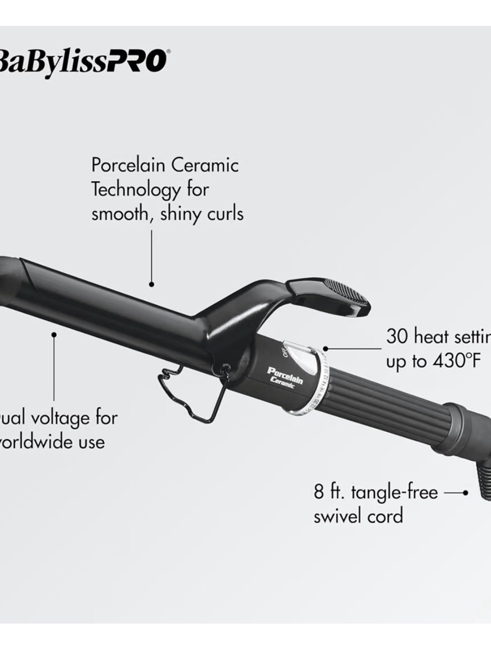 BaBylissPRO Black Porcelain Ceramic Curling Iron